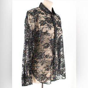 Black Sheer lace and multicolored star Blouse